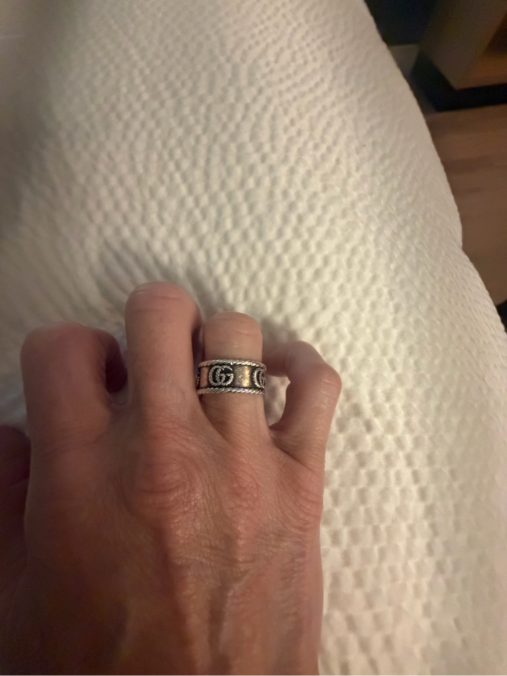 Gucci Silver Double G Rope-Edge Signet Band